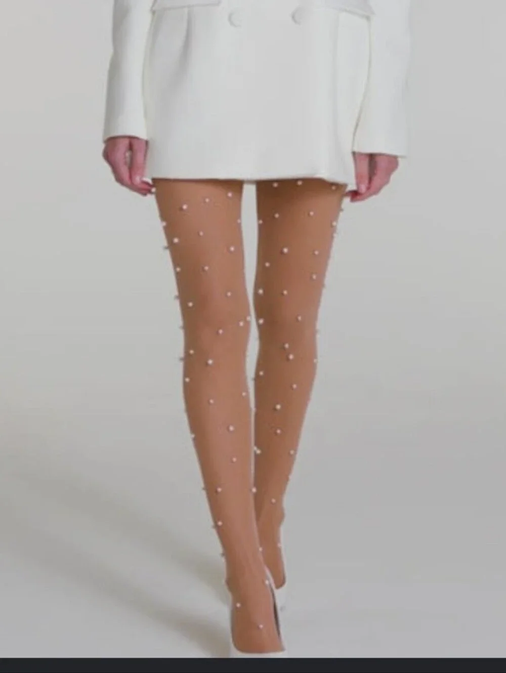 Nadine Merabi Diana Pearl Embellished Nude Tights NWT 1 XS/S/M